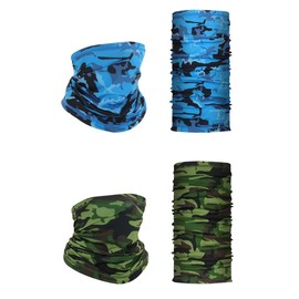 HIGHROCK 2 Packs Large Neck Gaiters Unisex Fabric Face Mask, Motorcycle Cycling Face Masks and Scarf, Lightweight Sun Dust Protection Breathable Bandana (Camo Blue & Green)
