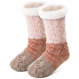 Anlisim Women Slipper Socks Fluffy Fuzzy Thermal Warm Thick Winter Cabin Cozy Comfy Soft Fleece Home Grips Gift Socks Stocking Stuffers(Gradient Khaki)