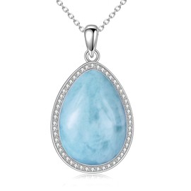 HOPEEZZ Larimar Necklace for Women Sterling Silver Teardrop Larimar Neckalce Natural Larimar Jewelrey Gift for Women (Larimar)