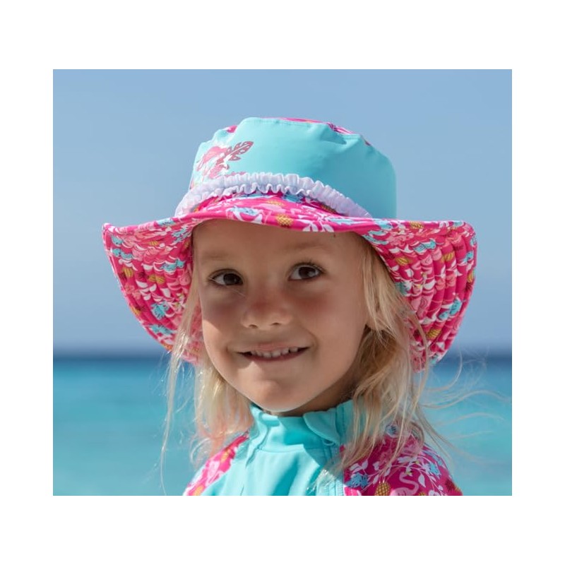 Playshoes Girl's UV Sun PRedection Sun Hat, Swim Cap Flamingo,