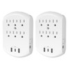 Clear Power 2-Pack USB Wall Charger, 6-Outlet Extender Wall-Tap with