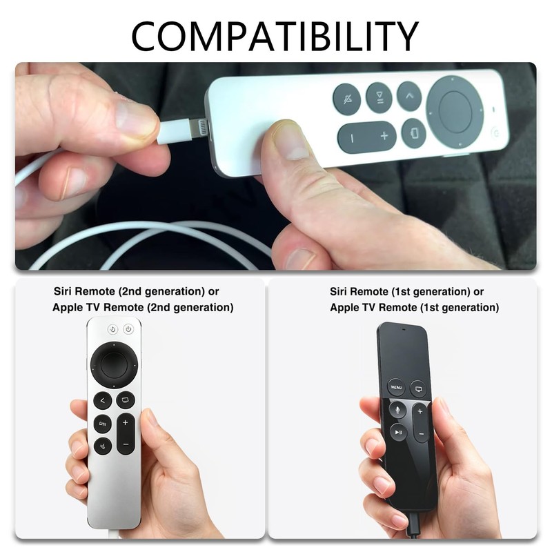 Replacement Apple TV Remote Charger Cable Lightning [MFi Certified]