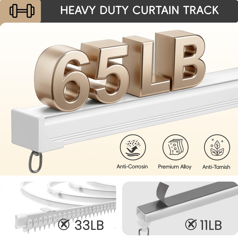 TEAKMAMA Ceiling Curtain Track,Heavy-Duty Silent Rail Set,6ft-9ft, White