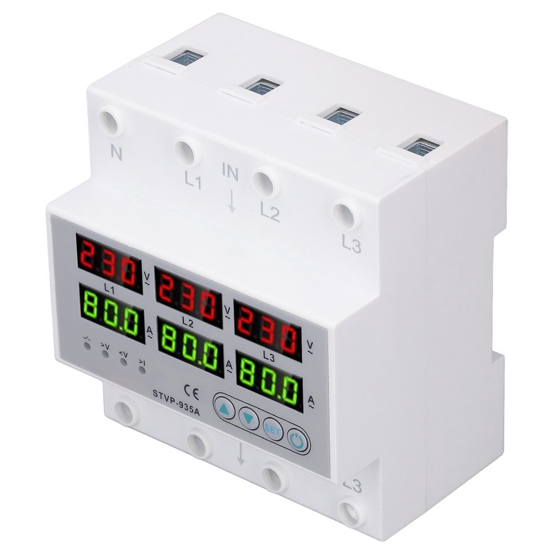 Over Under Voltage Protector 80A 3 Phase Auto Reset Voltage