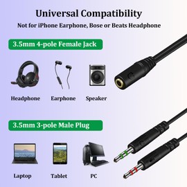 Callez Headphone Splitter for Computer 3.5mm Female to 2 Dual 3.5mm Male Mic Audio Stereo Jack Y Splitter Cable, Headset Audio Splitter for Gaming Headset to Dual-Jack PC Laptop Adapter