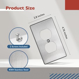 DICAS 2-Pack #304 Stainless Steel Switch Wall Plates Cover, Duplex Receptacle Metal Electrical Outlet Cover, Home Decor, Standard Size 1 Gang 4.76" x 2.8", Clear Style