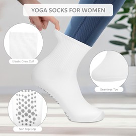 Starvortex Yoga Socks for Women Non Slip, 5 Pairs White Pilates Grip Socks, Breathable Ladies Gym Sock, Made of Comfortable Cotton, Versatile for Ballet Dance Trampoline Gym Fitness (UK 4-6)