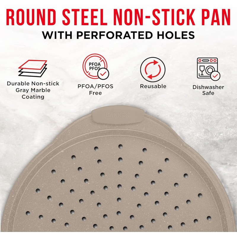 Non-Stick Pizza Pan with Silicone Handle 1 Pack, 13 Inch