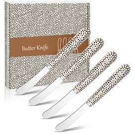 Siutco 4PCS Stainless Steel Butter Knife Set, 6.8in Spreaders with Patterned Ceramic Handles, Dishwasher Safe, Gift Box Included, for Cheese, Butter, Jam (silver)