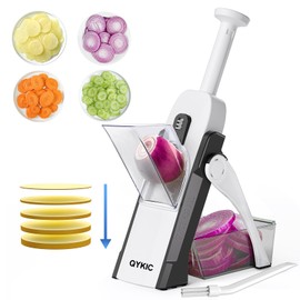 QYKIC Safe Mandoline Slicer, Potato Clips Vegetable Food Cutter, Thickness Adjustable for Cucumber Onion Lemon with Vegetable Peeler (Only Slicer) Grey