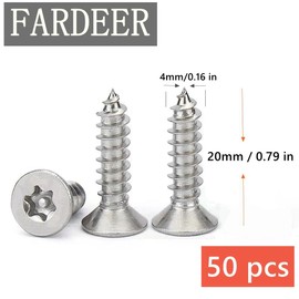 FarDeer Stainless Steel Flat Head Self-Tapping Screws M4/M5 Security Sheet Metal Screws Torx Sheet Metal Screws Security Silver Screws Anti-Theft Tamper Proof. (M4*20mm * 50pcs)