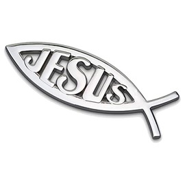 Catholic Town Car Chrome Emblem Jesus Christian Fish Symbol 3D Decal Badge (CFAEJ-S)