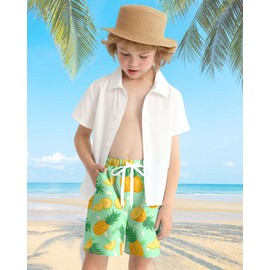 Ghteas Boy Swim Trunks Quick Dry Bathing Suit Stretch 2 in 1 Pineapple Swimming Shorts Boys'swimwear Summer Board Shorts Boys Size 8 9 Swim Trunks