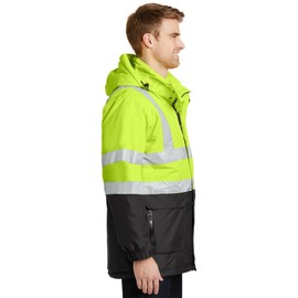 Port Authority ANSI 107 Class 3 Safety Heavyweight Parka. J799S, Safety Yellow/Black/Reflective, XL