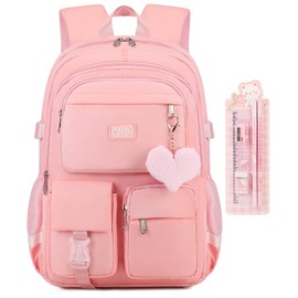 qodbopack School Backpack For Student Women College Middle High Teen Girls Bookbag Waterproof Laptop Bag Pink