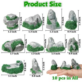 Warmtree 10Pcs Diorama Rocks Fake Rock Miniature Stone Rock Statue for Diorama Supplies Micro Train Landscape Railway Sand Table Zen Garden Accessories (Green)