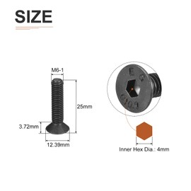 DTGN M6-1x25mm Flat Head Socket Cap Screws, 50 Pack Hex Socket Flat Head Screws Carbon Steel Black Oxide, Full Thread, Countersunk Bolts