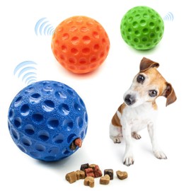 2 X DOG BALLS [10 cm] GOLF Large Interactive Dog Toys for Boredom GIGGLE TREAT DISPENSING Exciting Sound Dog Treat Toy Teeth Cleaning Dog Puzzle Toy Dog Chew toys ((Pack of 2), Golf)
