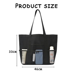 MUNSKT Large Mesh Beach Bag – Waterproof Zip Pocket, Sandproof, Foldable – Ideal for Pool, Travel, Gym & Family Outings – Shopping Grocery Shoulder Bag with Reusable Design (Black)