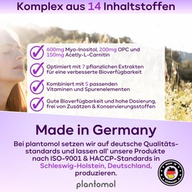 Hormonella 13-fold complex! 180 PMS capsules with myo-inositol goose fingerwort OPC acetly-L-carnitine monk pepper verbena women's coat and iron - vegan hormones balance capsules from plantomol®