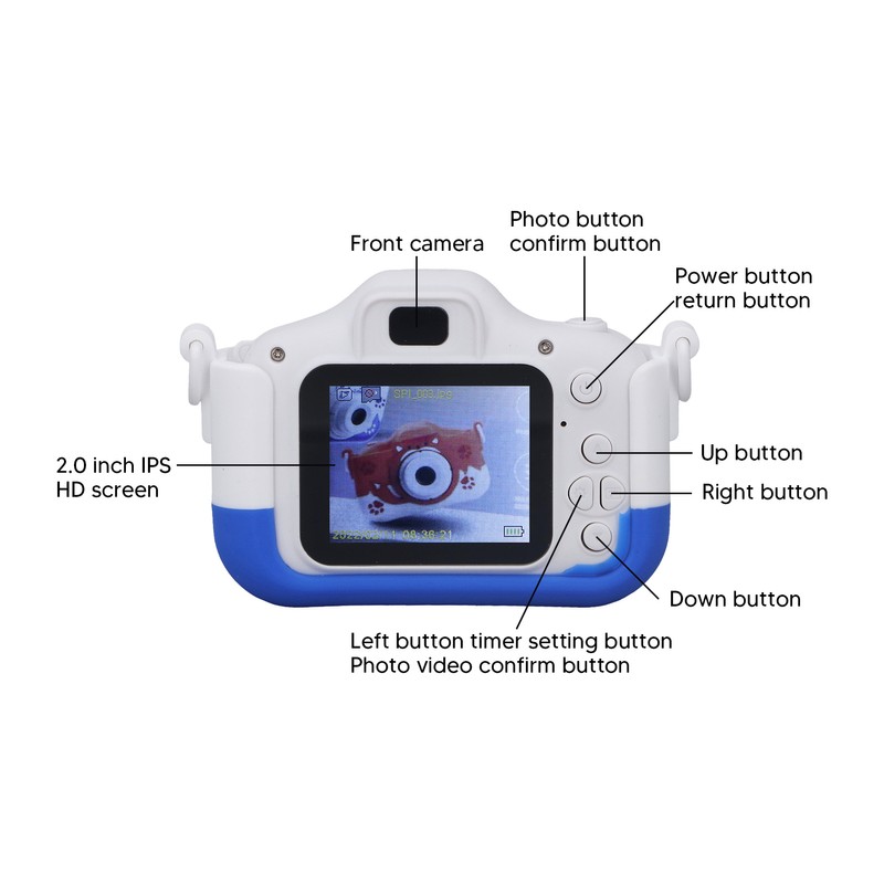 Kids Camera Small Portable Blue Children's Cute Cartoon Fox Shape