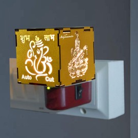 SIGNAMIO® Auto Cut Off Wooden Incense Aroma kapur Dhoop Camphor dani Oil Diffuser Burner with Night Lamp Electrical kapuram Machine Stand Holder for Home/Office (3 in 1 - Ganesh+Laxmi+Saraswati)