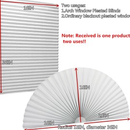 Garayma Arch Window Shade Half Circle Pleated Shade Blinds 60%-70% Shade Upgrades Self Adhesive Half Moon Round Window Covering Easy to Cut and Install for Front Door Arch Window18 W x 36" L