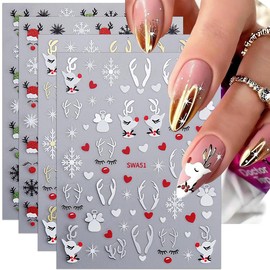 Christmas Nail Stickers Cute Nail Decals 3D Self-Adhesive 4 Sheets Gold Deer Reindeer Snowflakes Nail Art Designs Stickers Supplies Christmas DIY Manicures Charms for Holiday Decorations Accessories