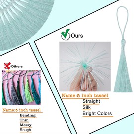 100 Pcs Silky Handmade Craft Tassels Trim Mini Pendant for DIY Cute Resin Bookmark, Jewellery Making, Key, Girl Earring, Keyring, Graduation Hat, Ribbon Sewing, Curtain, Home Decor (Light Blue)