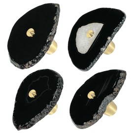 Mookaitedecor Set of 4 Black Agate Crystal Drawer Knobs with Screws, Irregular Black Crystal Stone Handles Pulls for Cupboard Cabinet Wardrobe Kitchen Unique Decorative Furniture Brass Knobs