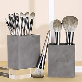 BANFI Makeup Brush Set with Square Stand Case, 12 Pieces, Popular, Inspected in Japan (Gray)