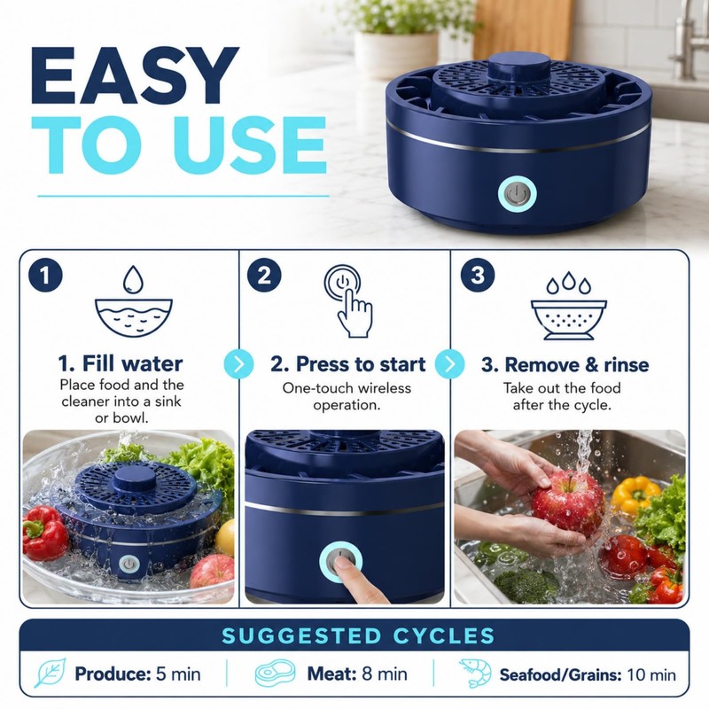 Fruit and Vegetable Washing Machine, Portable Produce Purifier with Hydroxyl