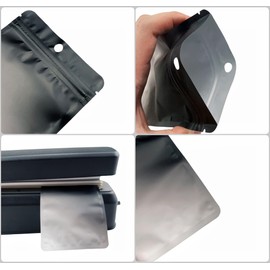 Rimiko 100pcs Resealable Opaque Black Ziplock Bags, Reusable Flat Small Mylar Bag, Aluminum Foil Sample Bags with Matte Color Packaging for Food Storage (Black-White gradient color, 4.1"x5.9")