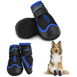 NeuWee Dog Shoes, Paw Protection, Pack of 2 Waterproof Dog Boots with Reflective Sole and Reflective Velcro Fastening for Small, Medium and Large Dogs (Blue, 7#)