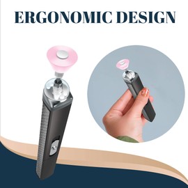 Perry Ellis Cordless Electric Nail File w/LED Light | USB Rechargeable Handle w/ 5 Interchangeable Heads | Electric Nail Drill for Acrylic Nails, Gel Nail Polish, Manicure Pedicure Kit | (Black/Slvr)