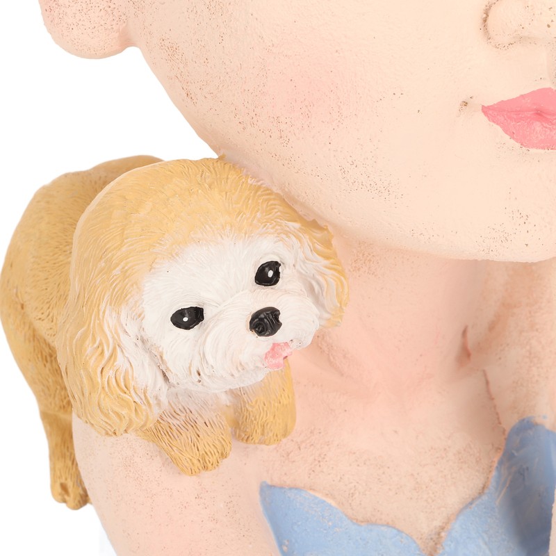Flower Pot Girl and Dog Cute Style Bottom Drainage Hole