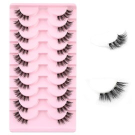 Kiusatig Half Lashes Fluffy Wispy False Eyelashes 3/4 Lashes Cat Eye Lashes Natural Eyelashes 10 Pairs Clear Band Natural Eyelashes Fake Eyelashes