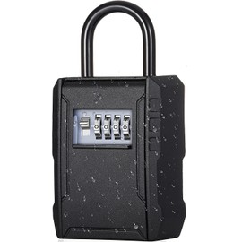 ZHEGE Key Cabinet with Number Code, Key Safe Outdoor, 4-Digit Key Box with Code for Outdoors, [Installation Free], [7 Keys], Key Safe with Bracket (Black)