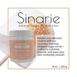 Sinarie Foaming Whipped Sugar Scrub – 8 oz | Gentle Exfoliant with Mango Butter & Coconut Oil for Smooth, Glowing Skin (8 oz., Toasted Marshmallow)