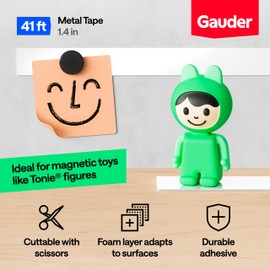 GAUDER Self-Adhesive Metal Tape - Ideal for Tonie Figures & Shelves - Holding Surface for Magnets - Ferrous Tape with Foam Adhesive - Thin Metal Steel Strip (41 ft x 1.4 in)
