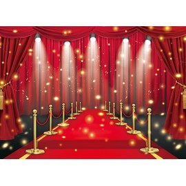 Red Carpet Backdrop Movie Night Film Stars Glitter Party Red Curtain Decor Photo Background VIP Fashion Show Prom Graduation Wedding Birthday Party Supplies Photo Props (8x6FT)