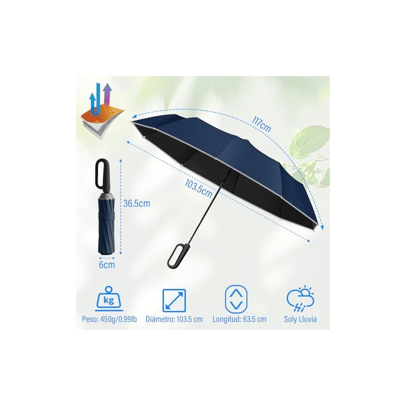 KIROGILY Paraguas, Sombrillas para Lluvia Automático Manija Giratoria