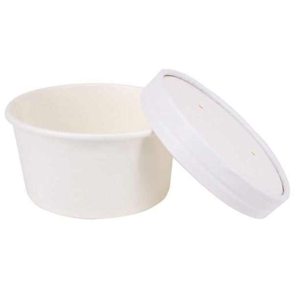 Belinlen 50 SET 6 OZ Disposable White Ice Cream Cups with Lids Medium Hot and Cold To Go Cups Paper Cup Takeout Food Container