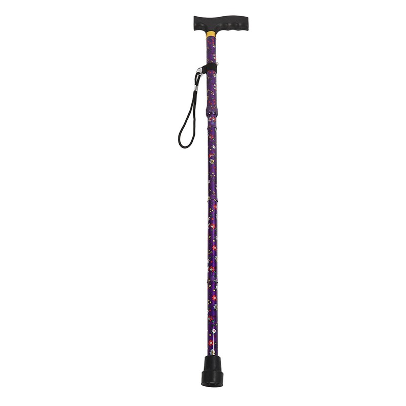 Folding Walking Cane T Handle Adjustable Height Print Folding Cane
