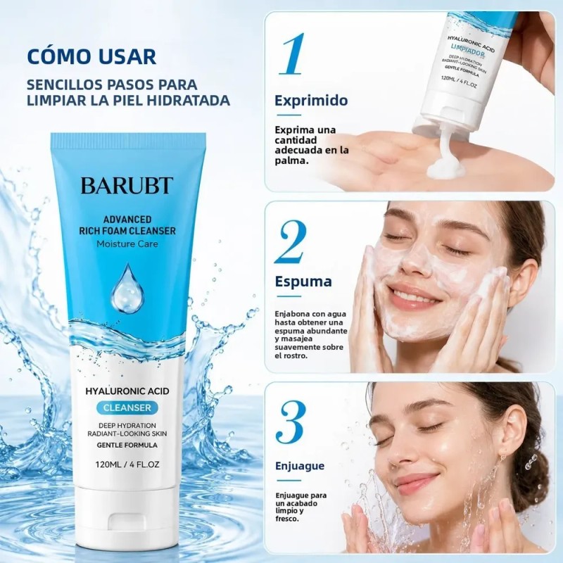 Limpiador Facial Ácido Hialurónico Hidratante 3 Pzs