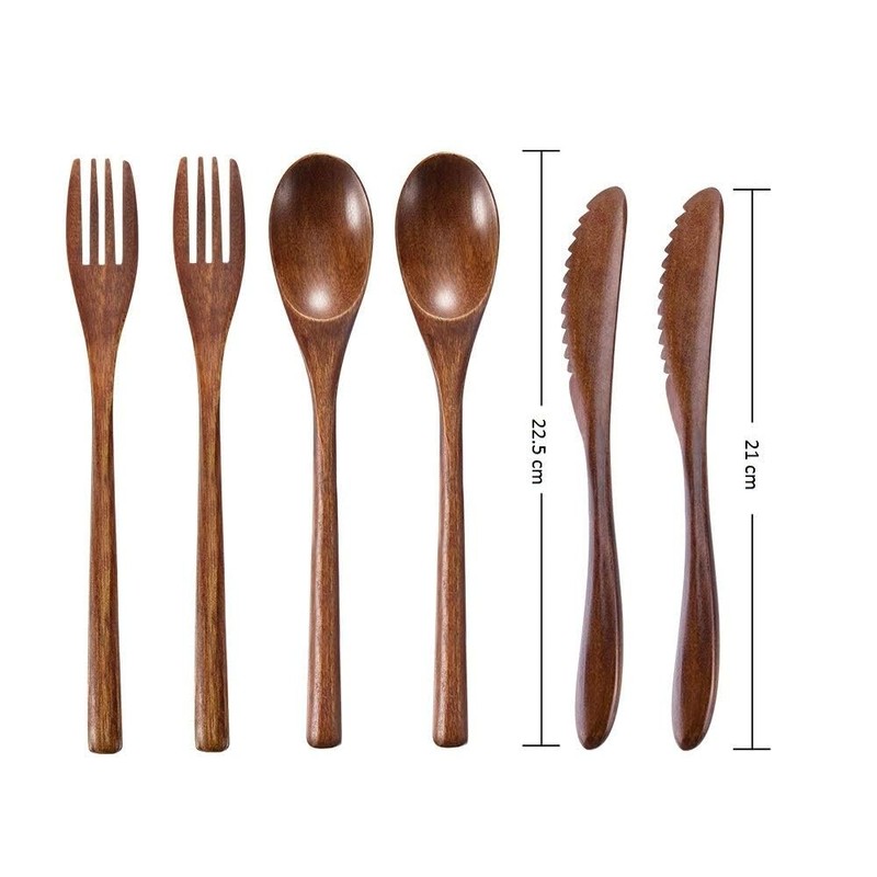 Wooden Spoon Fork Knife Eating Flatware Set Portable Utensil Set