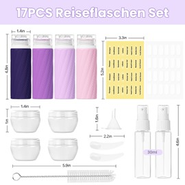 17-Piece Travel Bottle Set for Toiletries, TSA Approved Travel Size Liquid Container, Leak-proof Travel Cosmetic Containers, Travel Essentials for Shower Gel, Shampoo, Lotion & Conditioner
