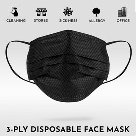 WedDecor Disposable Face Masks, 3-Ply Protection, Breathable & Comfortable Ear Loops, Lightweight for Daily Use - Ideal for Home, Office, Travel & Outdoors, Black, Pack of 100