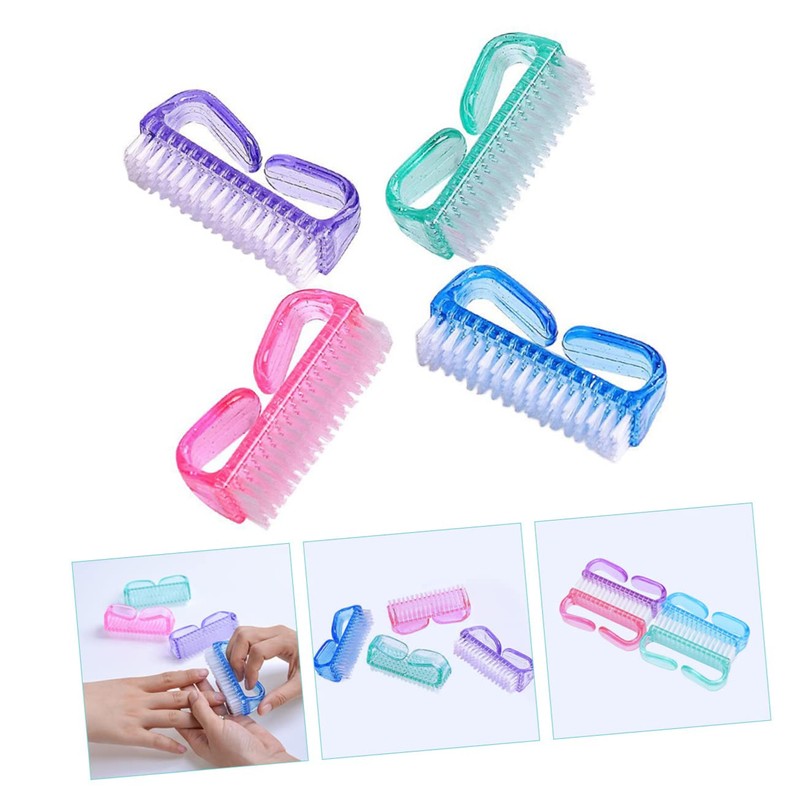 BIUDECO 4Pcs Fingernail Cleaning Brush with Handle Grip Home Nail