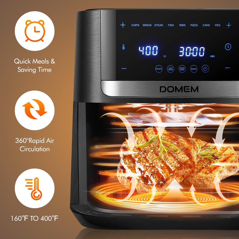 DOMEM Air Fryer 4.2 Qt Oven, 8-in-1 Multicooker with Non-Stick